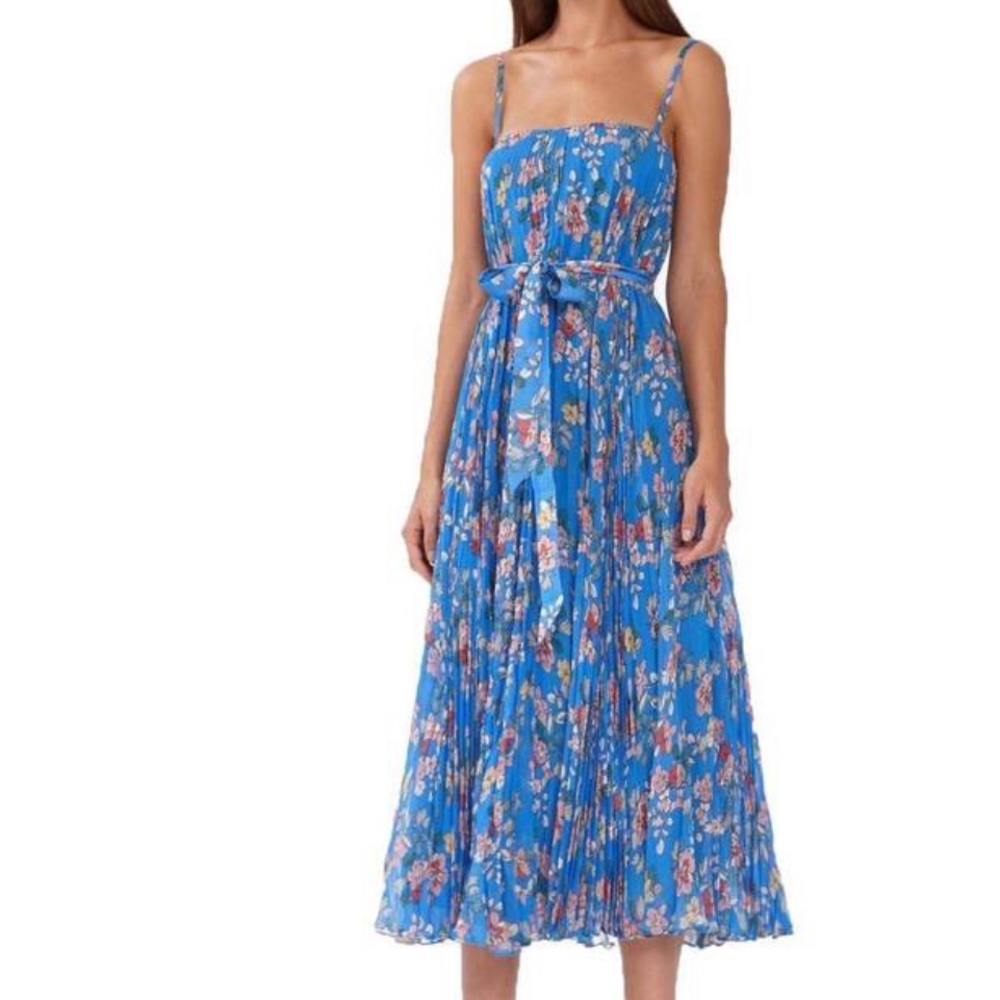 ⬇️ ML Monique Lhuillier Floral Chiffon Midi Dress
